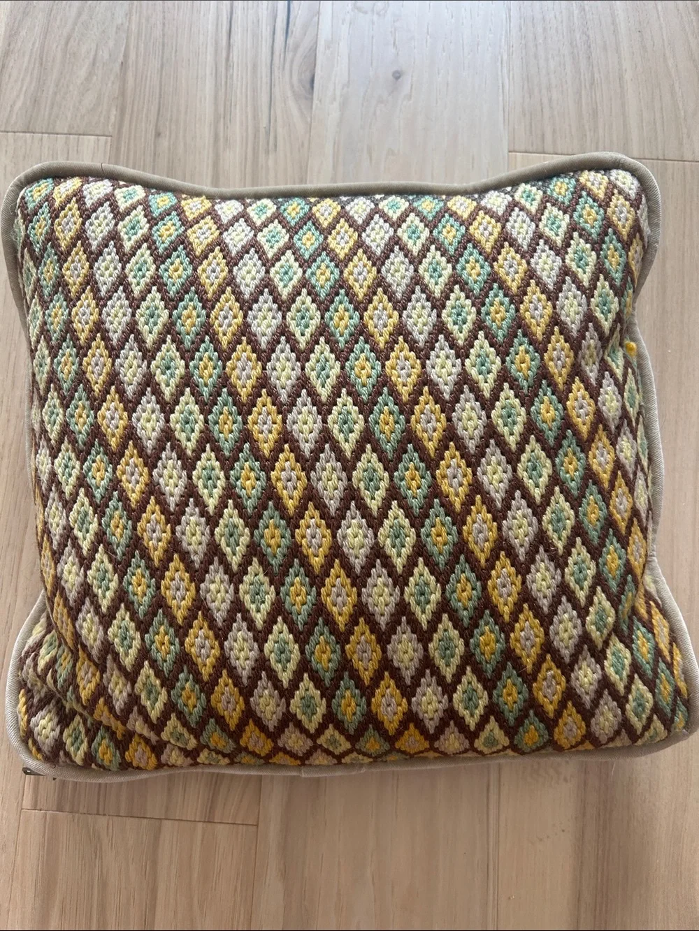 Vintage Handmade Retro 70s MCM Woven Chevron Diamond Pattern Decorative Pillow